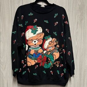 Vintage Black Holiday Cat Sweater